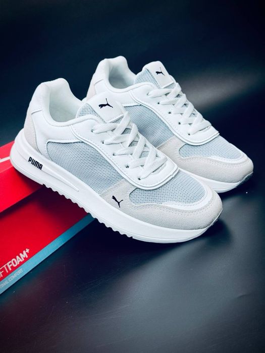 Кросівки з перфорацією пума • puma SoftFoam • шкіряні кожані кросовки • пума жіночі білі • підошва SpEVA • ідеальні на літо