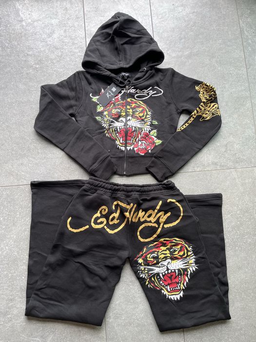 Komplet dresowy ed hardy czarne dresy z tygrysem y2k swag baddie vintage
