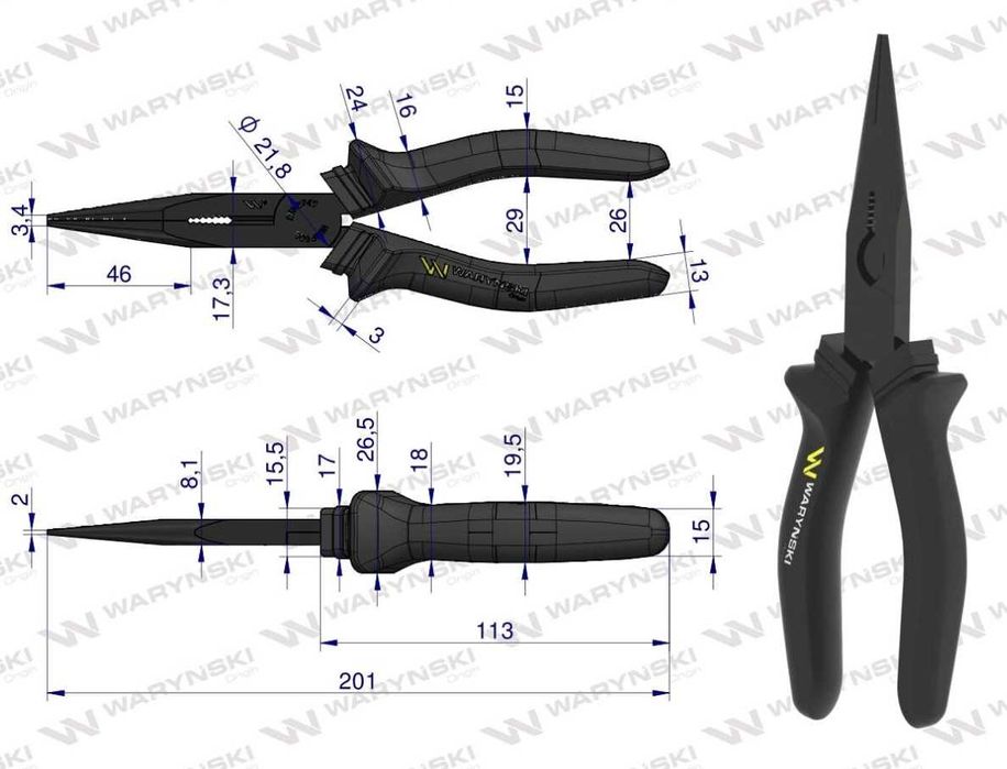 WARYŃSKI-Szczypce wydłużone proste 200 mm Solidne