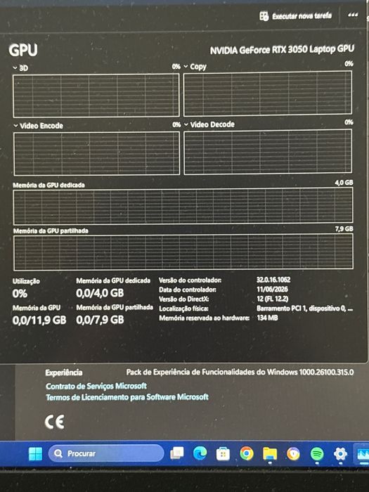 Portatil gamer Gigabyte rtx 3050 4 GB 16 gb ram e um i5 11th