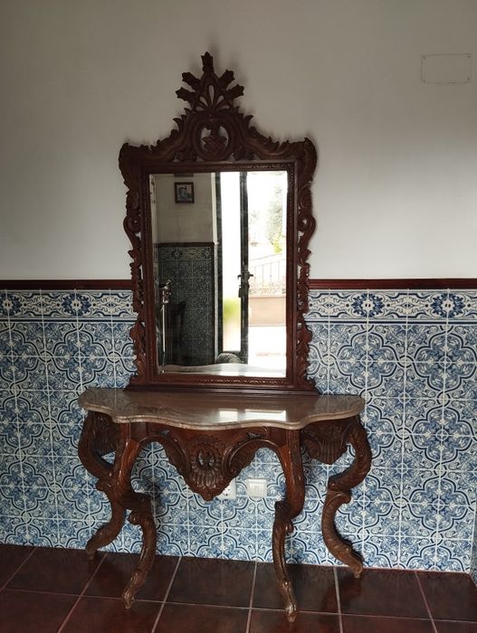 Mesa e espelho Antigo de hall de entrada