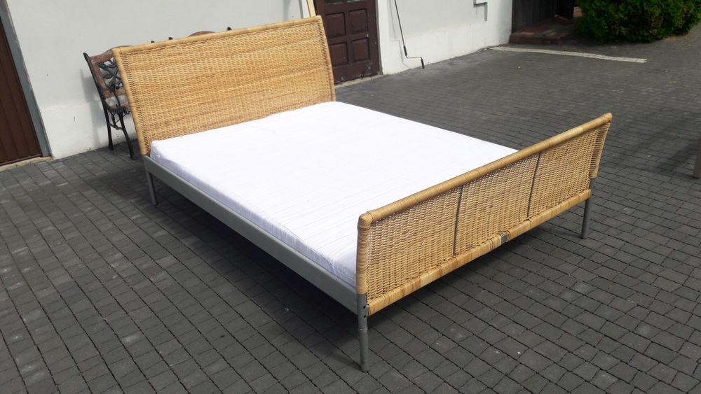 Łóżko Ikea hemnes 140x200 z materacem wiklina sypialnia drewniane