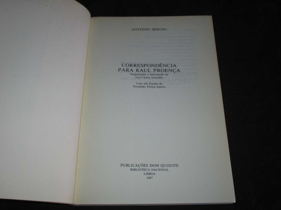 Livro Correspondência para Raul Proença António Sérgio 1987