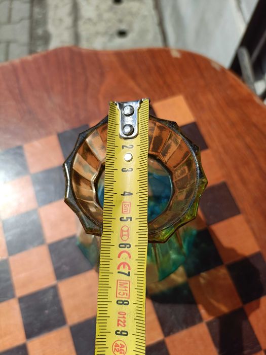 Stary szklany wazon geometryczny zieleń żółty