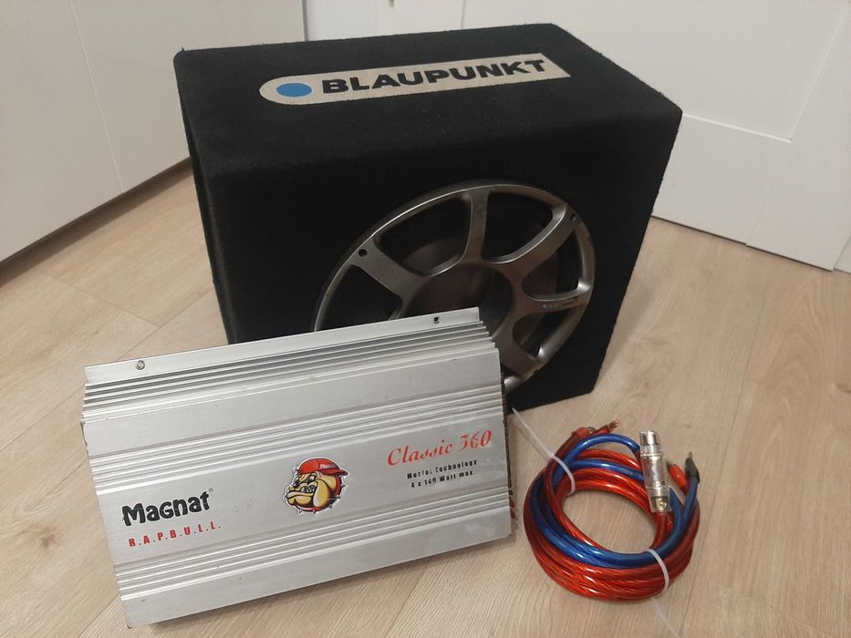 Subwoofer Skrzynia Basowa Blaupunkt + Wzmacniacz Magnat + kable