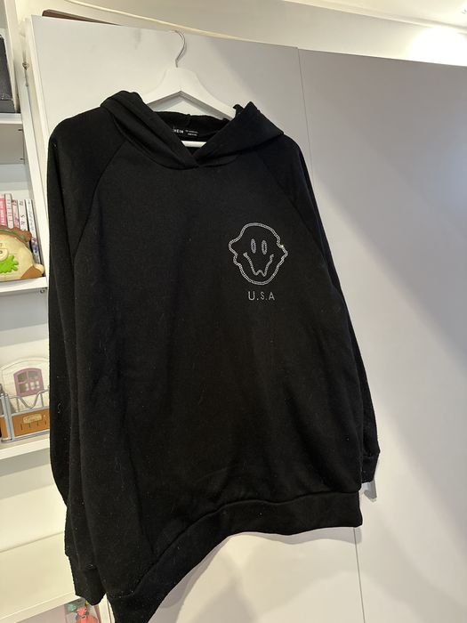 Shein bluza czarna z kaprurem usa