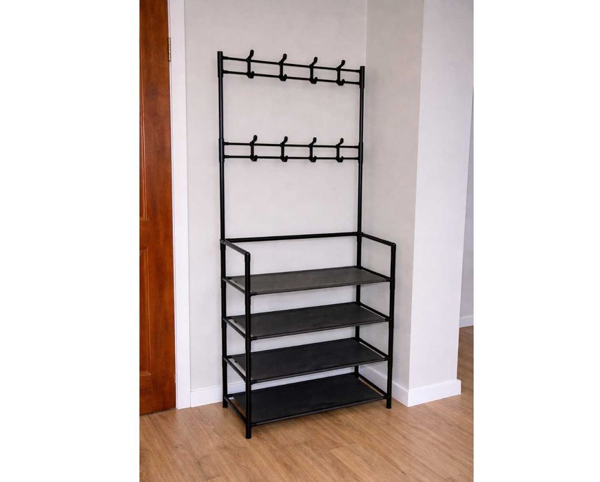 Wieszak na Kurtki Ubrania Buty Stojący Wolnostojący Metalowy Czarny