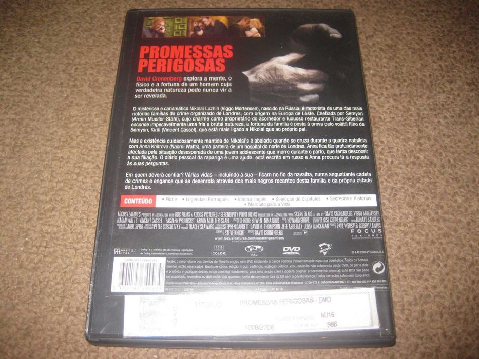 DVD "Promessas Perigosas" de David Cronenberg