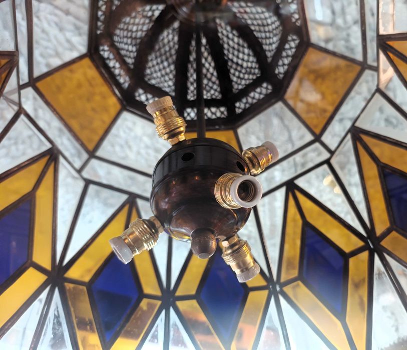 Candeeiro Lanterna Vidro Colorido 6 Lâmpadas