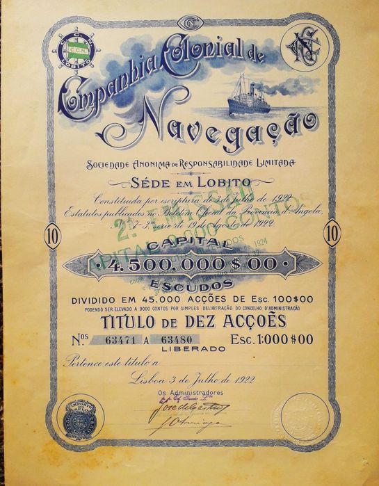 Companhia Colonial de Navegação - lote de documentos