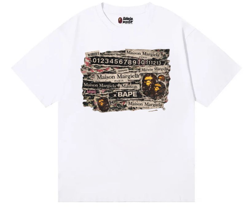 Футболки Maison Margiela x Bape Logo унисекс колоборация бейп и мейсон марджелы черные и белые