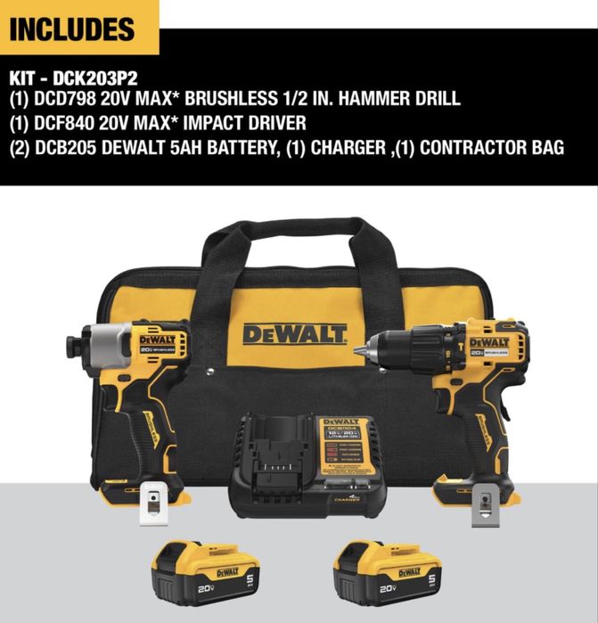 Набір акумуляторних шуруповертів Dewalt DCK203P2 20v