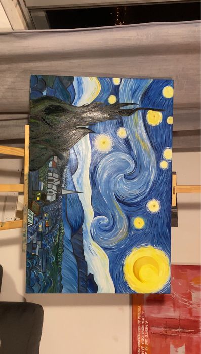 Pintura a oléo, feito a mão (Vicent Van Gogh - Starry Night)