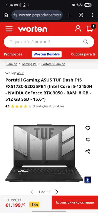 Portátil Gaming ASUS TUF Dash F15