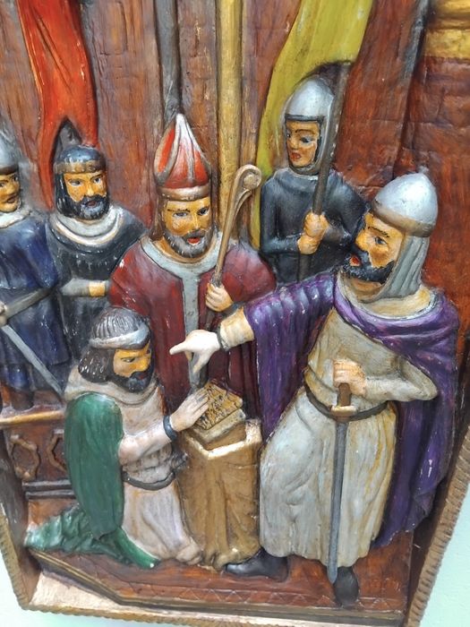 Retábulo obra em madeira ,cena mediaval