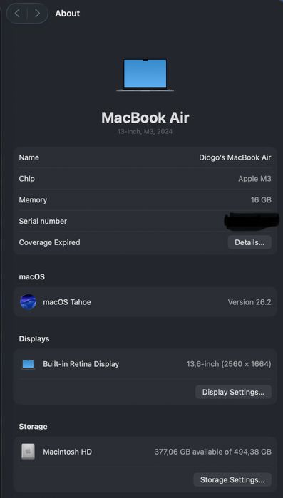 Macbook Air Blue M3 16GB 500GB