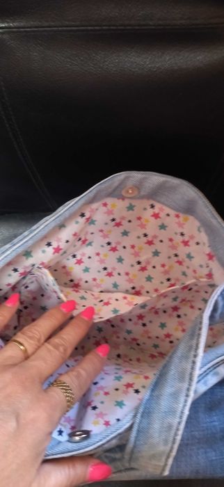 Saco/Mala em ganga com brilhantes - Baixa preço