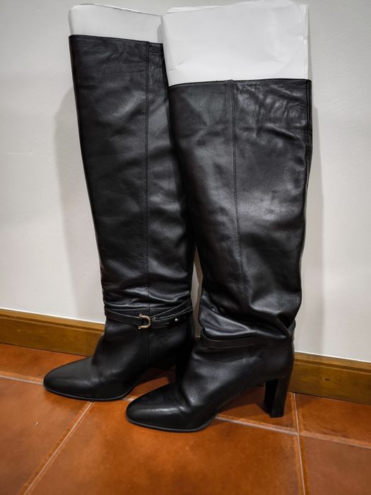 Botas Cano Largo Couro Preta da Zara