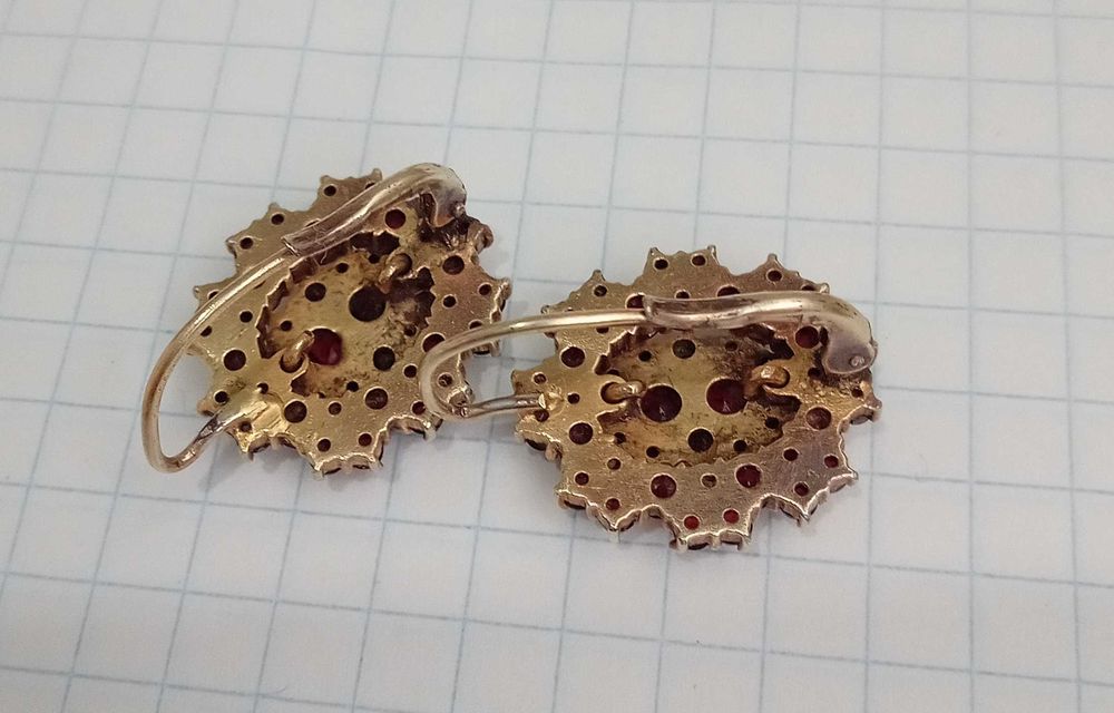 Серьги старинные с натуральными чешскими гранатами. Серебро! Винтаж
