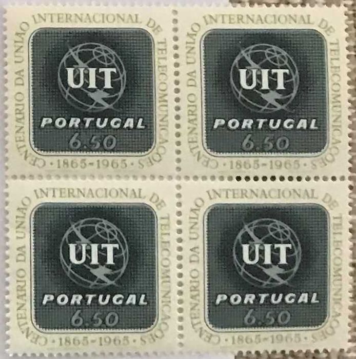 Quadra de selos novos de 6$50 - 1. Centenário da UIT - 1965