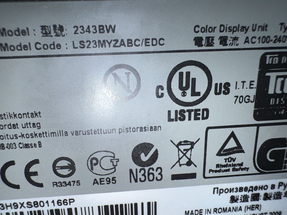 LCD монітор Samsung Syncmaster 2343BW