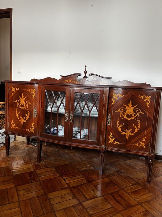Conjunto 3 móveis de sala de cerejeira, estilo francês, embutidos