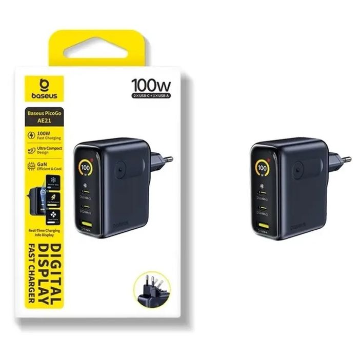 Зарядний пристрій Baseus PicoGo AE21 100w, складна вилка+дисплей