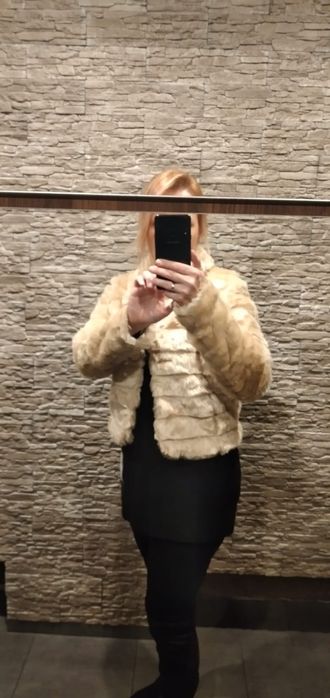 Futro płaszcz XL 14 kurtka kobieca biała kożuch