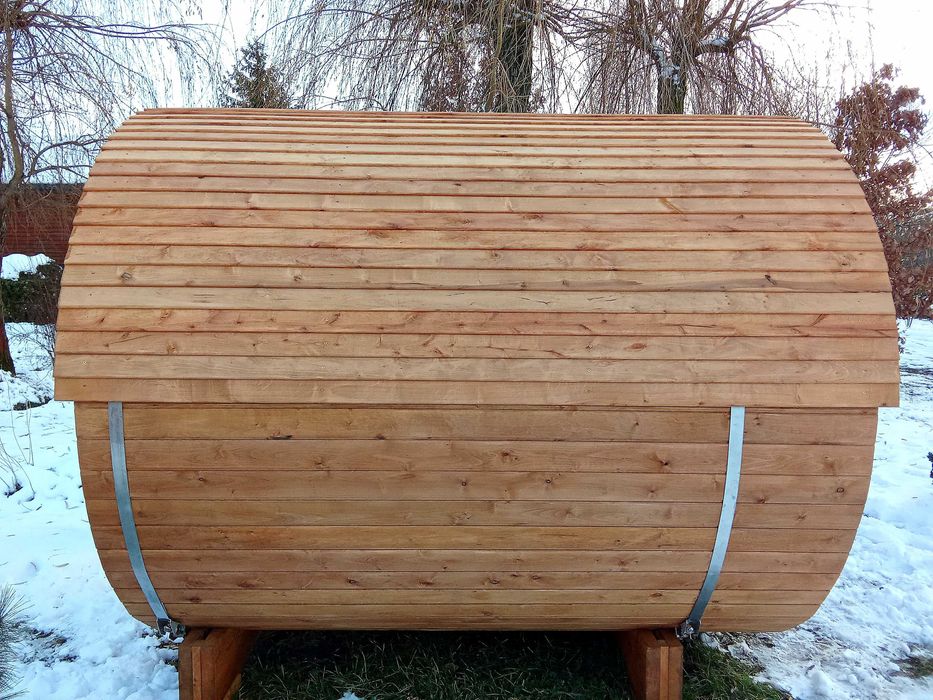Sauna ogrodowa beczka, okrągła, z drewna olchowego, 240x215 cm