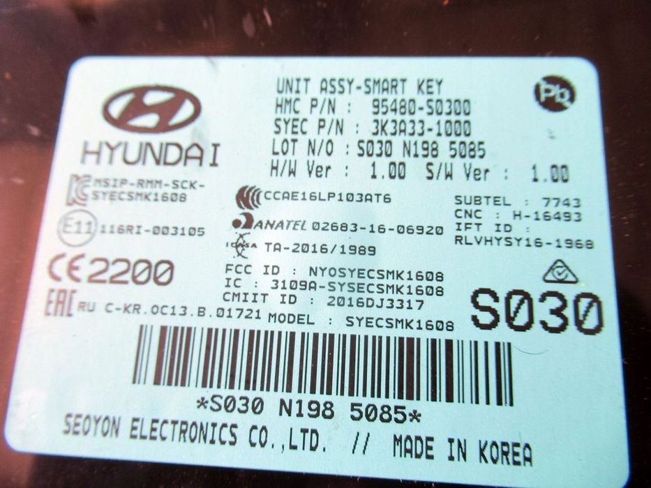 hyundai i30 n moduł sterownik key 95480-s0300