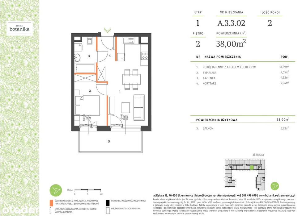 2-pokojowe mieszkanie 38m2 + balkon Bezpośrednio