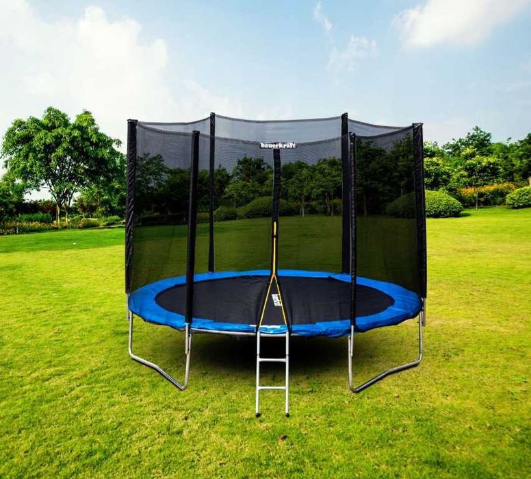 Trampolina Ogrodowa 304cm 10FT Siatka Ochronna Zewnętrzna Drabinka Stal Ocynkowana do 150kg Dla Dzieci i Dorosłych Ogród Zabawa