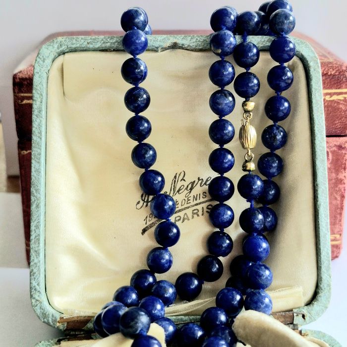 Naszyjnik lapis lazuli złoto 14k długość 70 cm