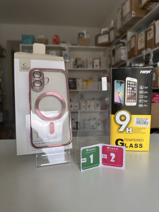 Etui tech protect Mag Safe różowe + SZKŁO do iPhone 16