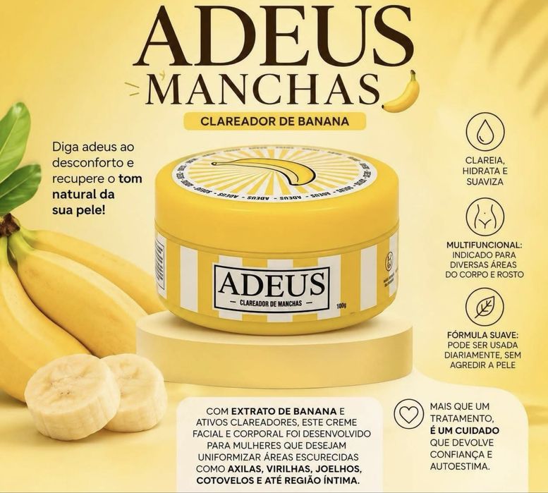 Creme Clareador de Manchas ADEUS (Extrato de Banana) - 100g (Novo/Selado)