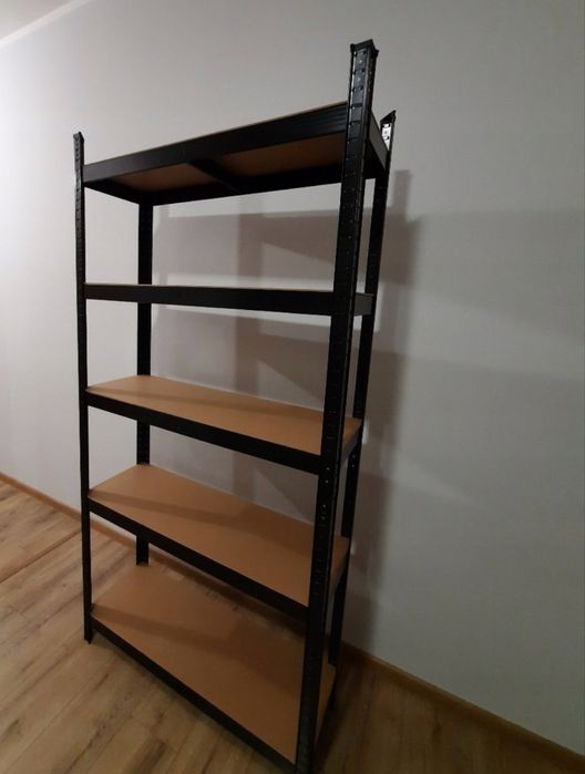 Regał magazynowy metalowy czarny 180x90x30 półki MDF 875 kg