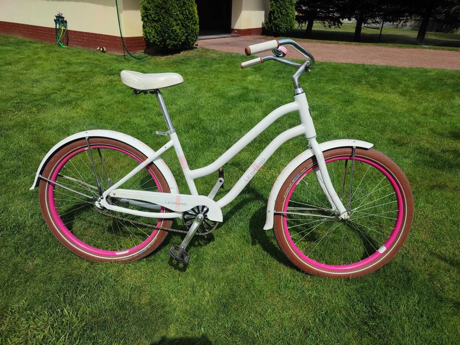 Rower Le Grand Sanibel 26" biało różowy z koszykiem