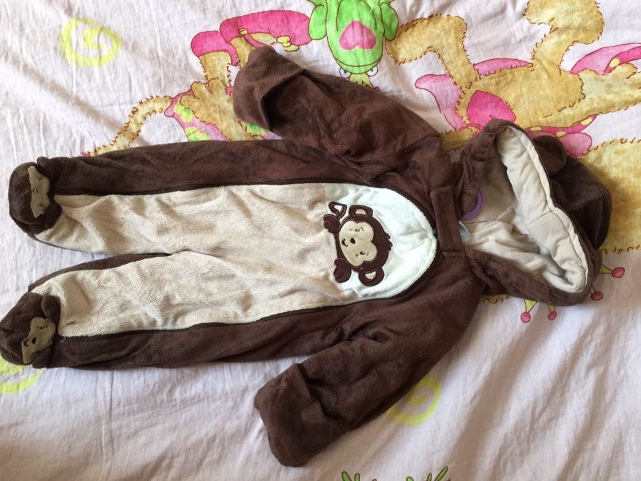 Тёплый велюровый человечек на подкладке, на 3-6 месяцев