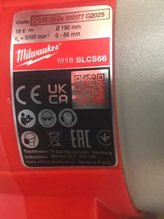 Дискова безщіткова пила Milwaukee M18 BLCS66,паркетка,з Англії