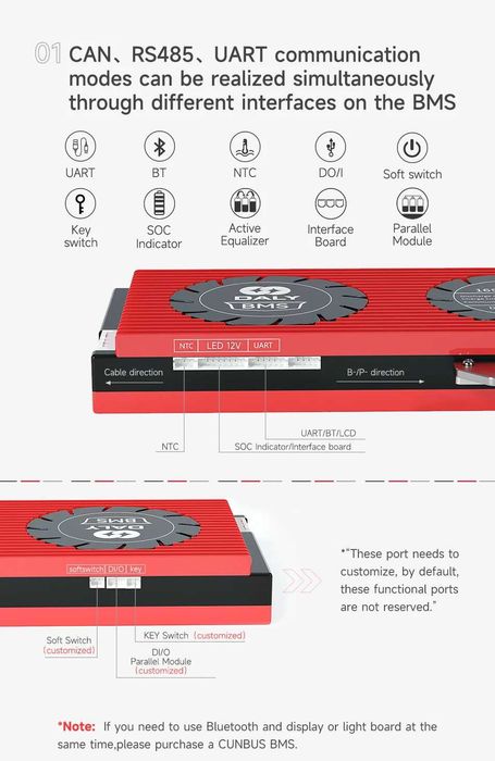 Потужна плата Daly Smart BMS 300A (BT BMS FAN, LiFePO4 16S