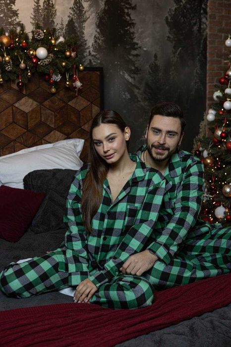 Піжама фланелева в клітинку унісекс парна сорочка та штани S - 3XL