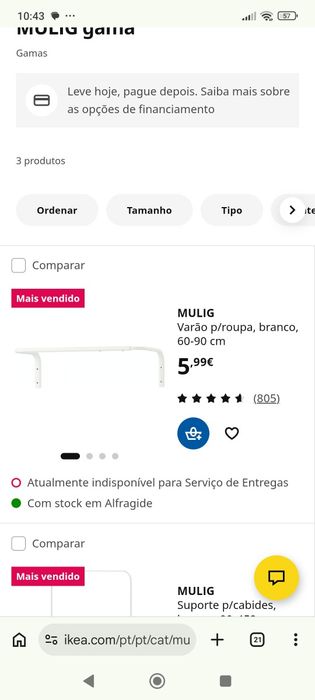 Varão de pendurar roupa
