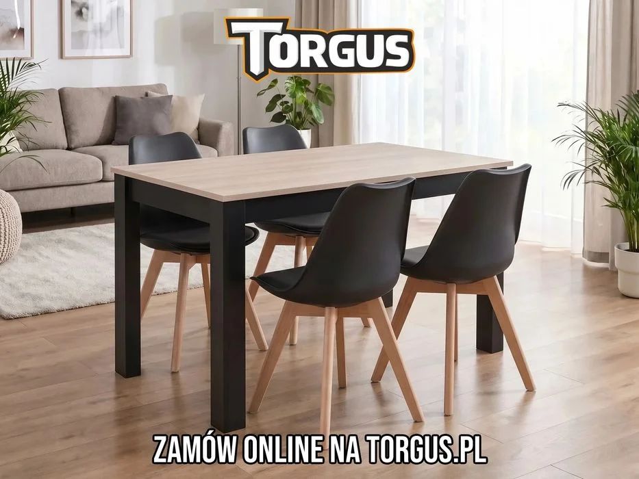 Nowy Stół z Krzesłami do Kuchni Salonu Jadalni Dąb Sonoma Krzesła Czarne Szare Białe Z Poduszkami 120x80 cm Skandynawski Loft Zestaw Komplet FV