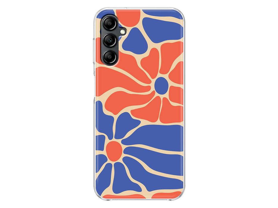 Capa silicone Flores Laranja e Azuis abstrato para telemóveis Samsung