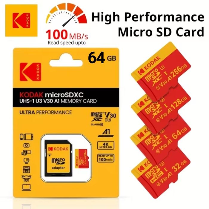 Karta pamięci KODAK 64GB MicroSD SDXC C10 V30 U3 A1 4K PREMIUM Chip 100MB/s Kraków