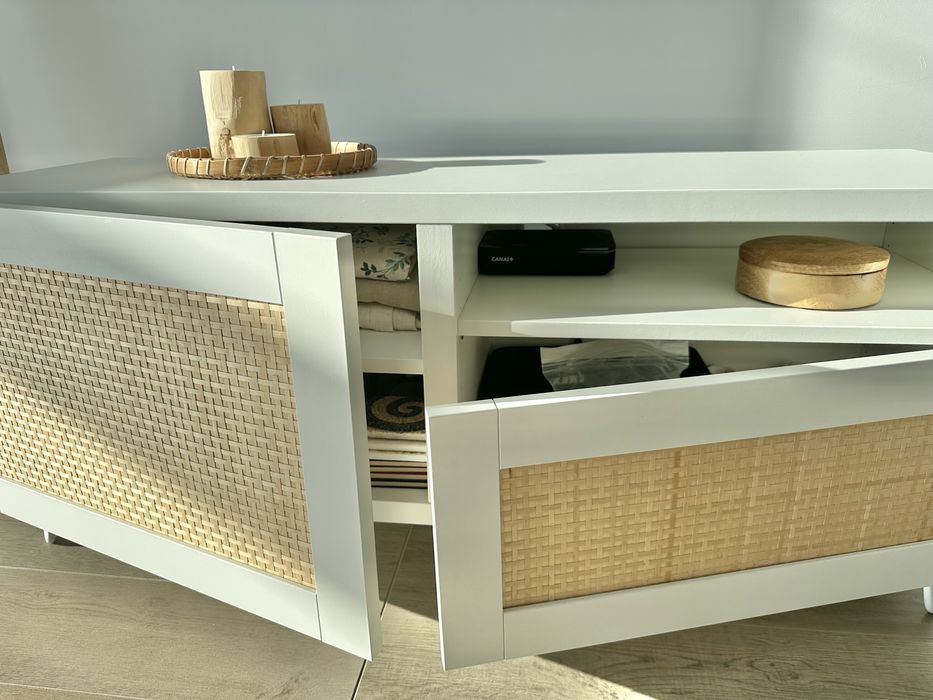 IKEA besta szafka RTV biała rattan boho 120cm