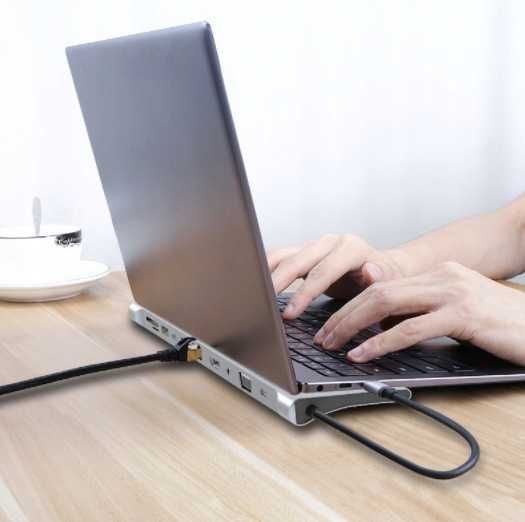 Nowa stacja robocza dokująca podstawka pod laptopa USB-C 11w1 PD HDMI VGA RJ45 4x USB Thunderbolt Lenovo Acer HP Dell Asus MSI