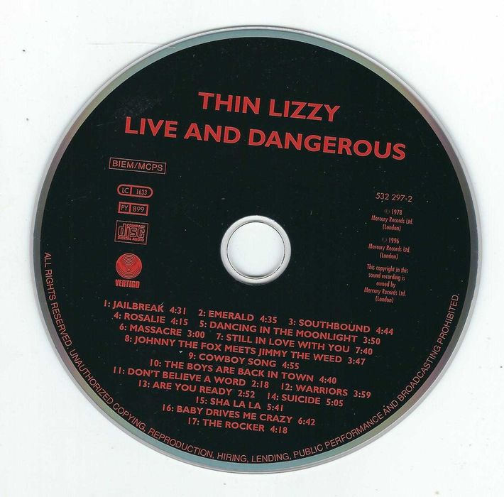 CD Thin Lizzy – Live And Dangerous (1996) (Mercury)