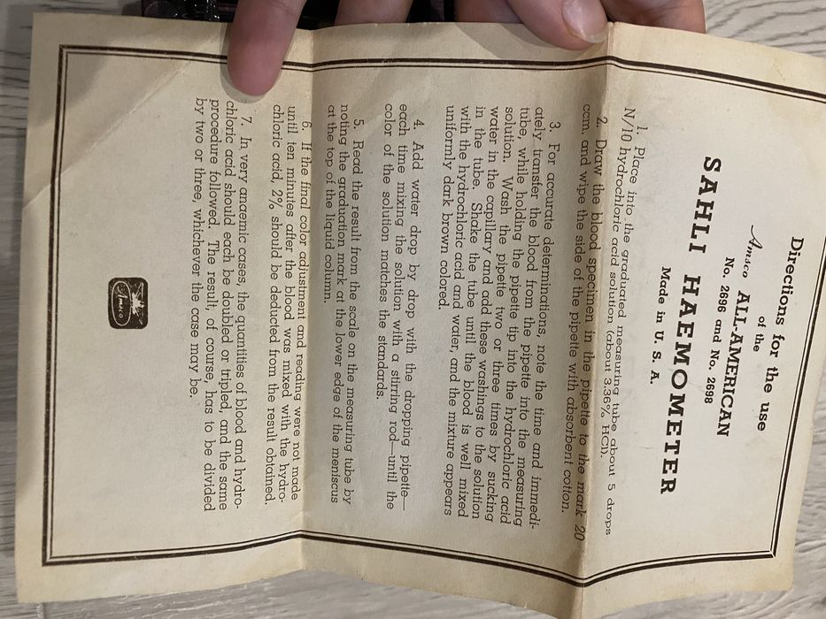 Гемометр 1947 США Improved all american sahli haemometer AMSCO Product