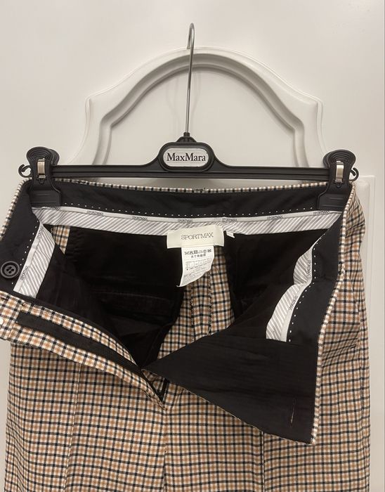 MAX MARA piękne spodnie w kratkę na kant z paskiem w talii